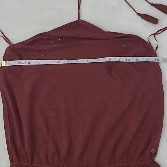 Roxy Quicksilver Red Tassel Tie Halter Romper Shorts Eyelet Women's Medium Boho - Picture 11 of 16